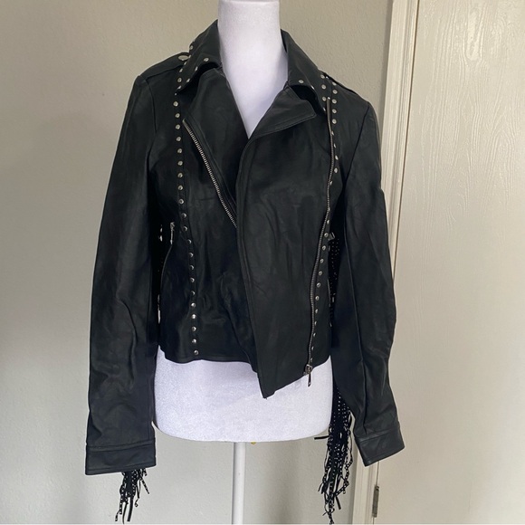 Glamorous Jackets & Blazers - Glamorous Black Studded Leather Jacket with Fringe
